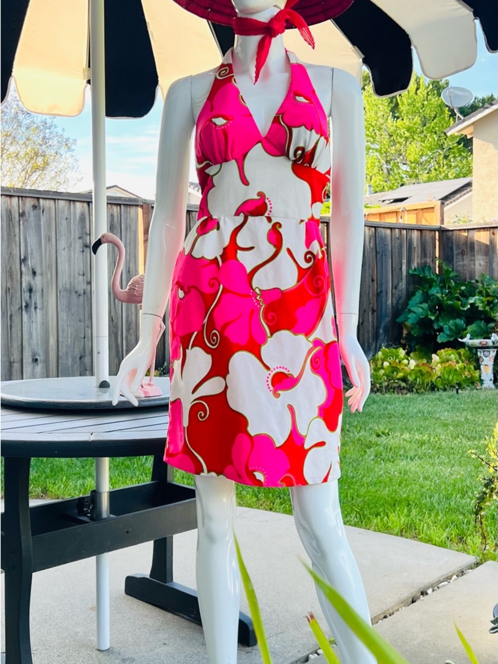 Vintage 70’s Hawaiian Halter Dress Tiki Floral
